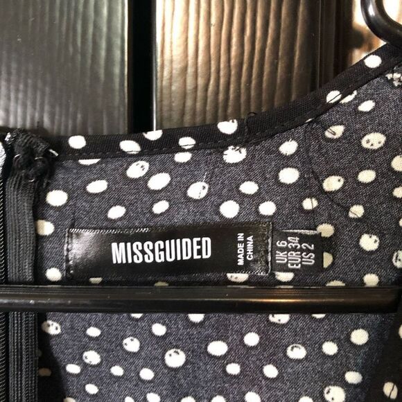 Missguided Dress Womens 2 Black Polka Dot Ruffle Hem Wrap Tea Length - Picture 2 of 8